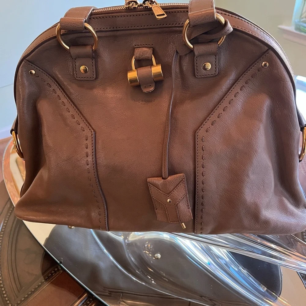 Saint Laurent Taupe Leather Dome Satchel with Gold Hardware - Picture 3 of 8